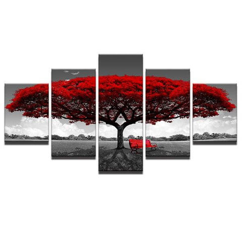 Red Tree With Bench