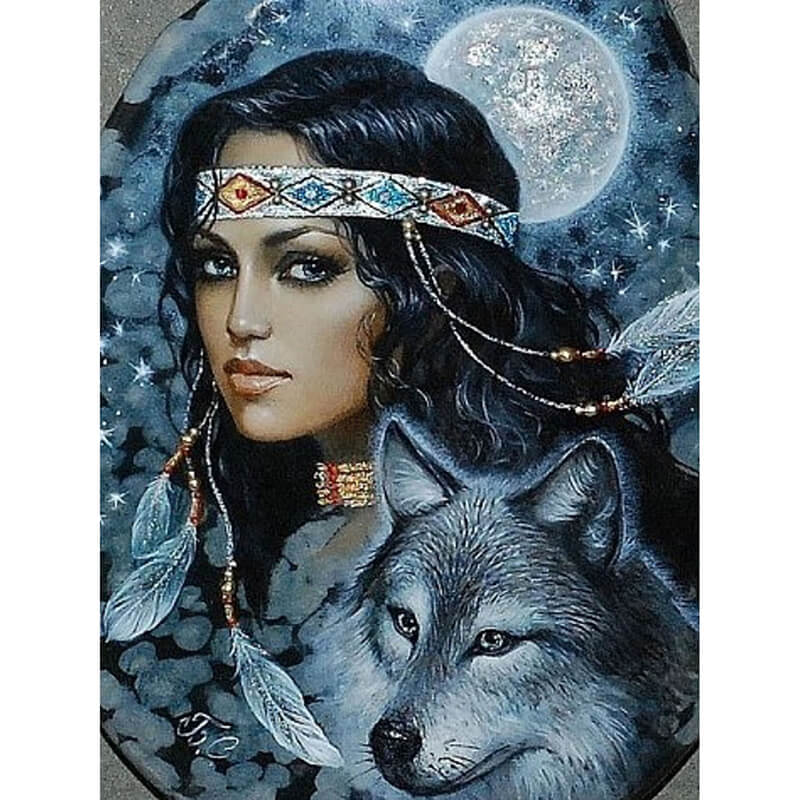 Native Woman & The Wolf – All Diamond Painting