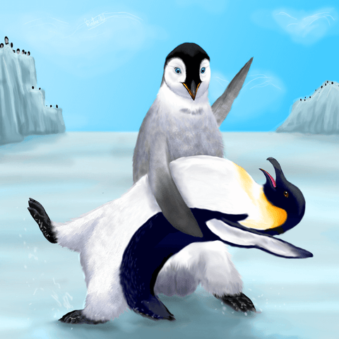 Two Penguins Dancing In Ice - TryPaint