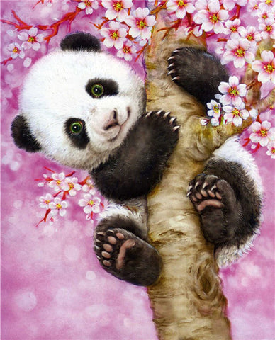 Panda On Cherry Blossom Tree - TryPaint