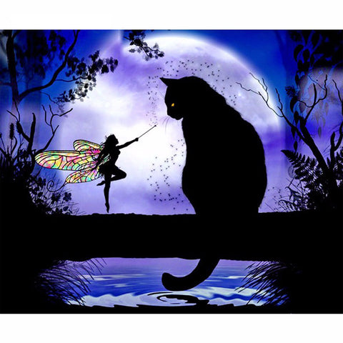 Cat And Fairies At Night - TryPaint