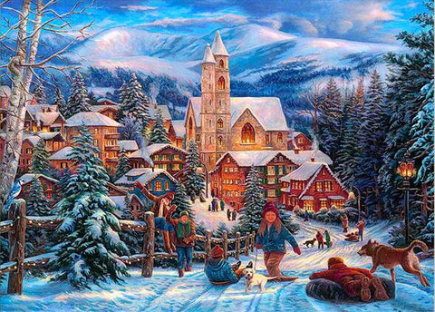 Skiing Winter Village - TryPaint